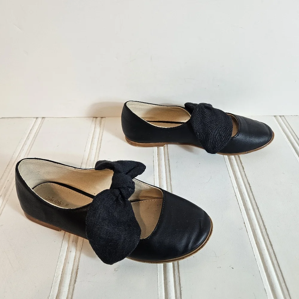 Zara Kids Ballet Flats Girls 33 1.5 Oversized Bow Balletcore Dress Shoes Black
